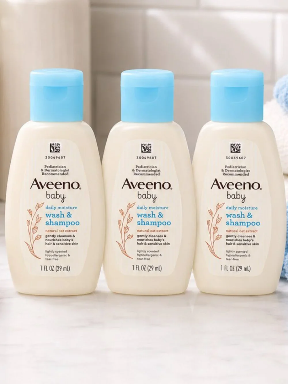 Aveeno Baby Daily Moisture Wash & Shampoo Travel Size 1oz 3PK Bundle